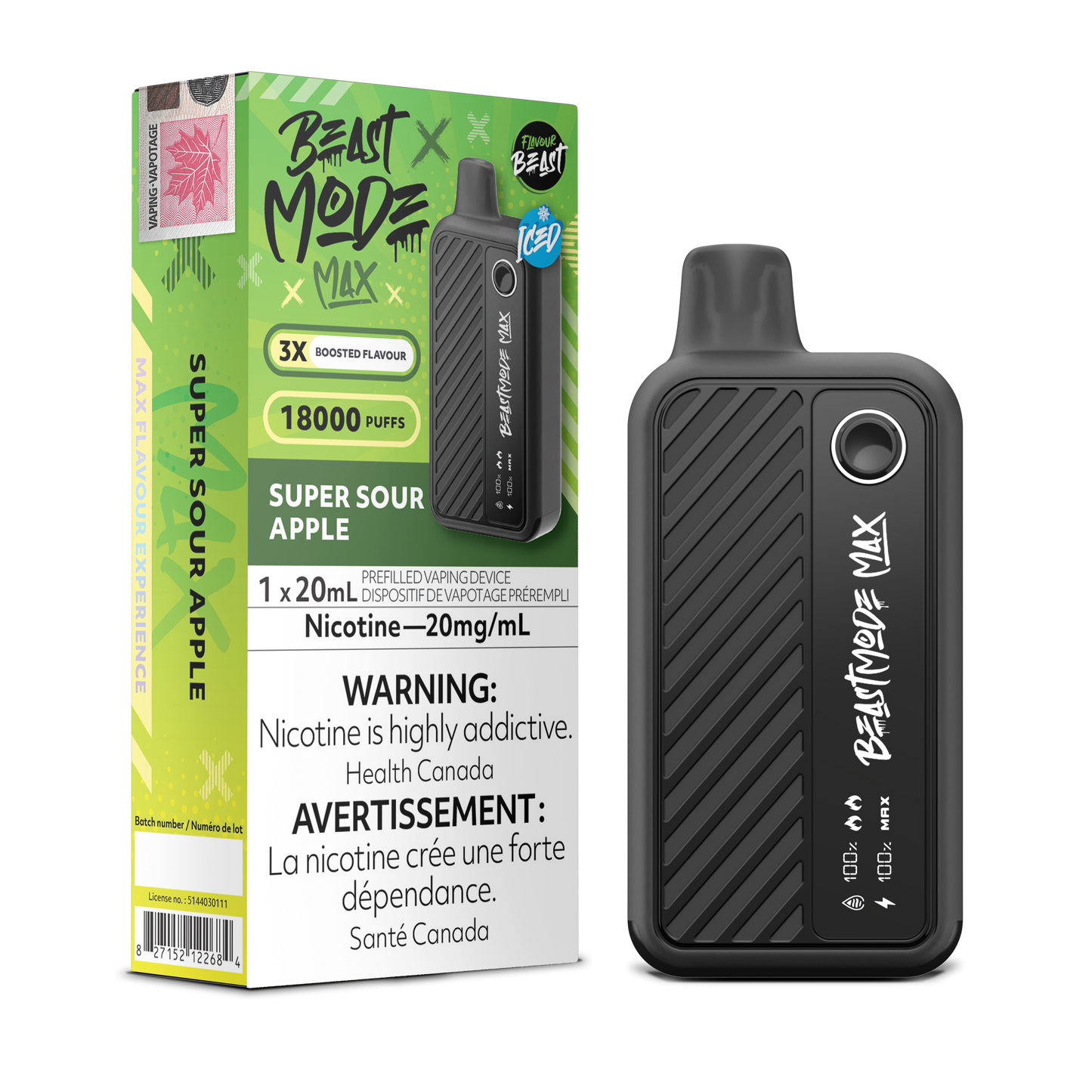 SUPER SOUR APPLE - FLAVOUR BEAST BEAST MODE MAX (20mL) (ONTARIO)