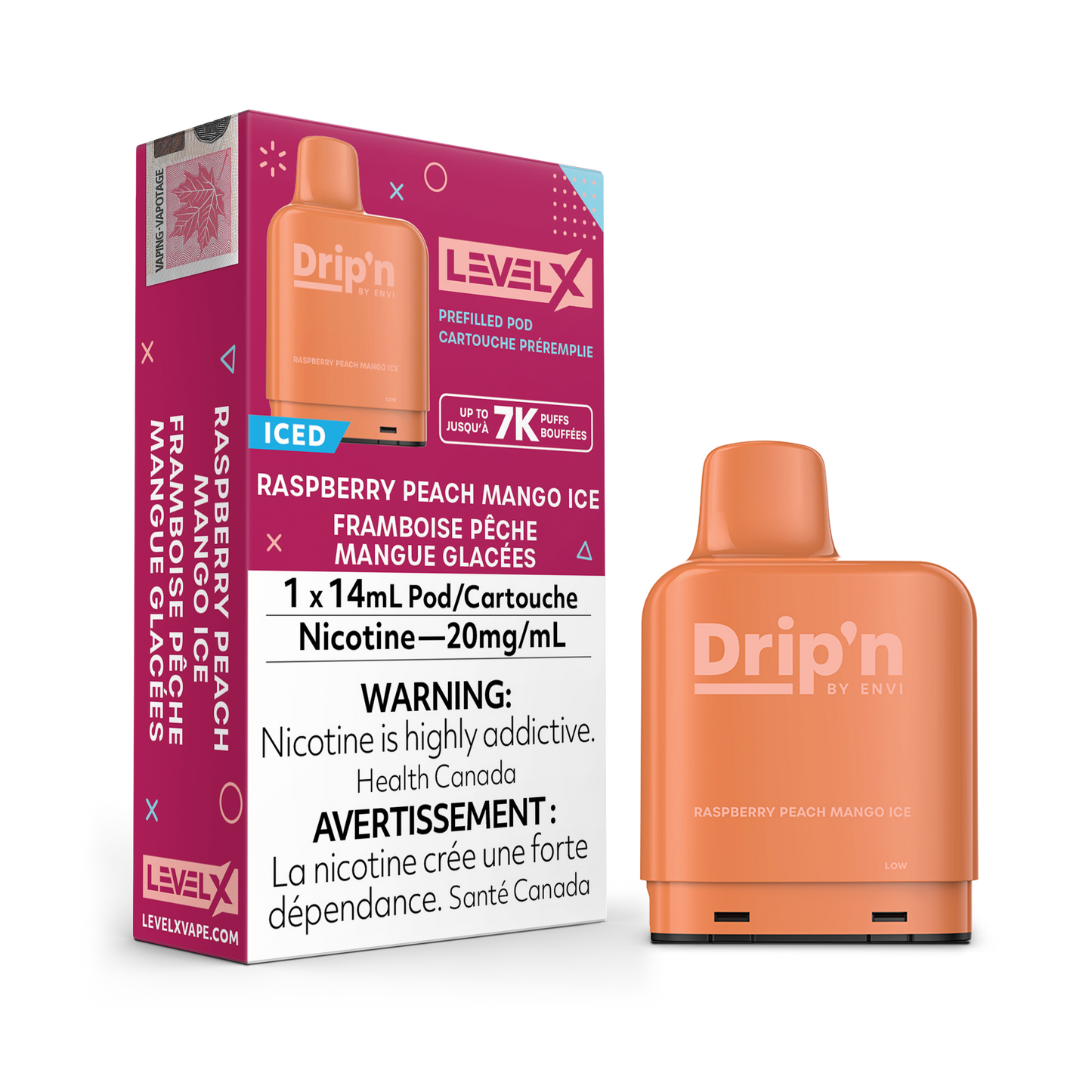 RASPBERRY PEACH MANGO ICE - LEVEL X DRIP'N POD (14mL) (FEDERAL)