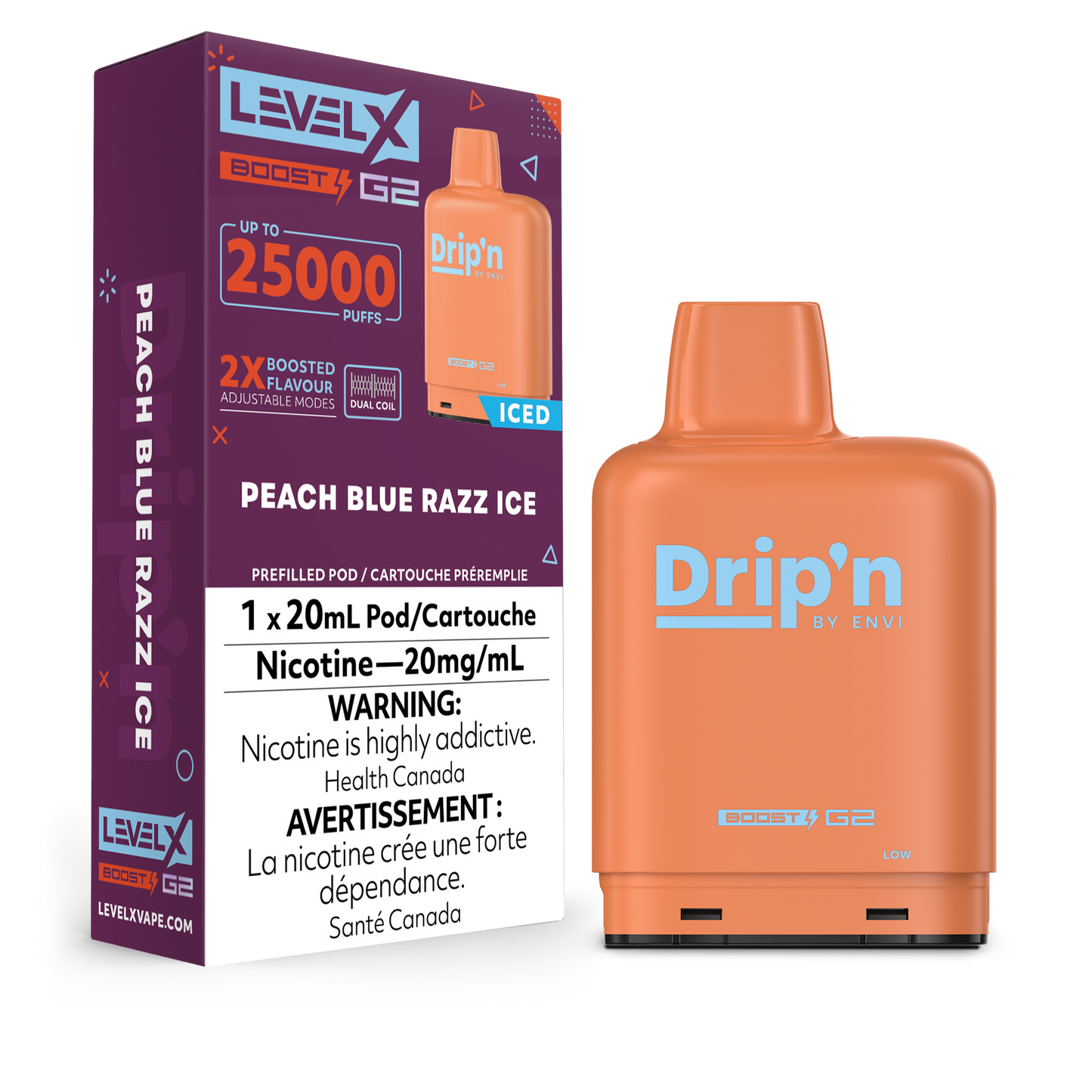 PEACH BLUE RAZZ ICE - LEVEL X DRIP'N BOOST (20mL) (FEDERAL)